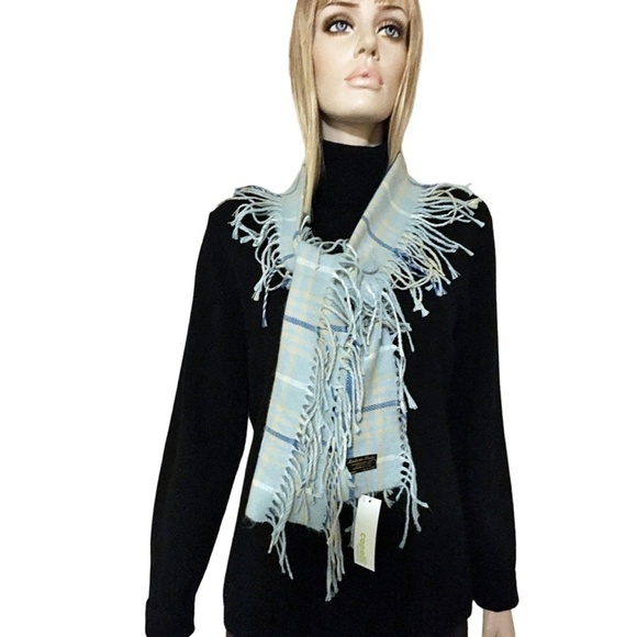 Capelli New York Blue & Beige Fringe Scarf Shawl Wrap Super Soft Made in Italy - Picture 3 of 11